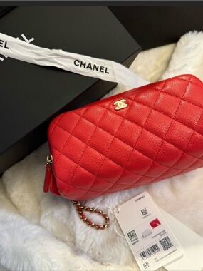 NWT CHANEL Cavier Quilted Double Zip Cosmetic Bag